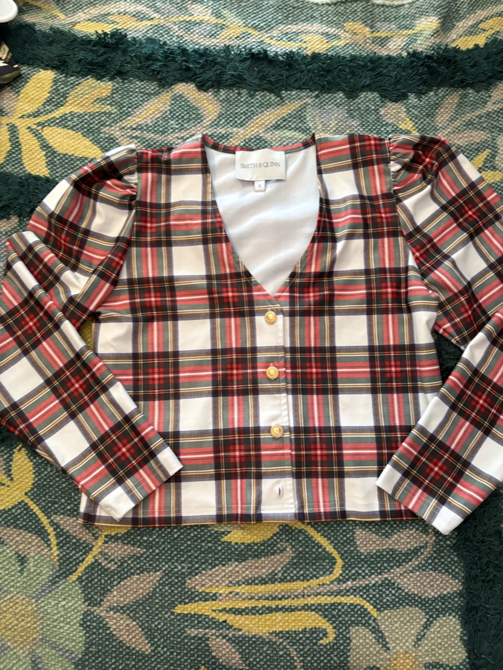 NWOT SMITH & QUINN jackie button down cardigan in red holiday plaid Small